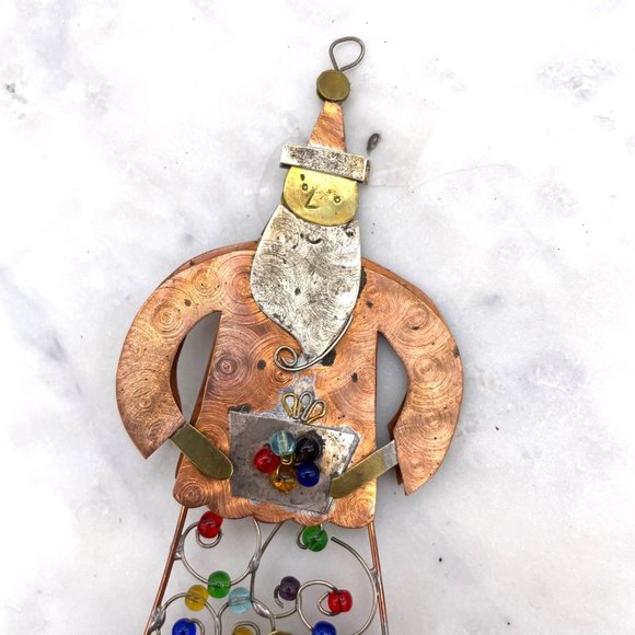 Santa Claus Ornament Mixed Metal Beaded Soldered Christmas Double Sided - Picture 2 of 7